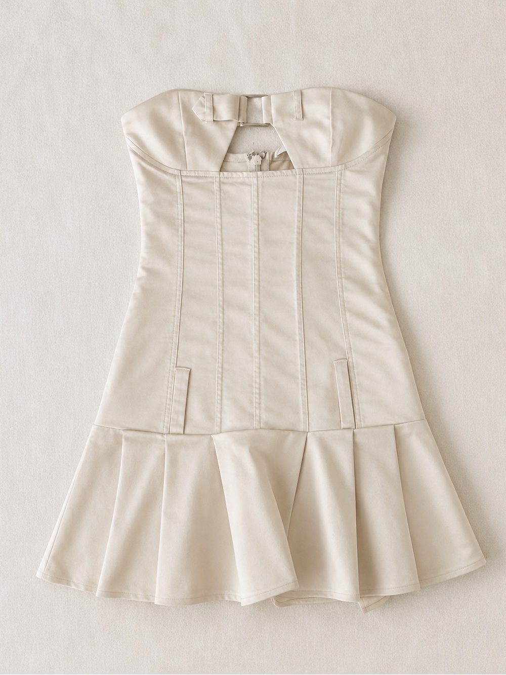 Peppermayo Cream Strapless Flared Hem Dress